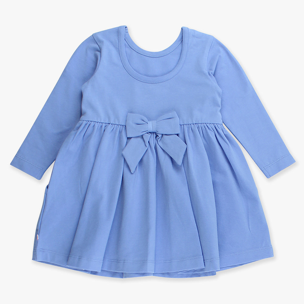 Periwinkle Long-Sleeve Knit Twirl Dress with Bow by RuffleButts