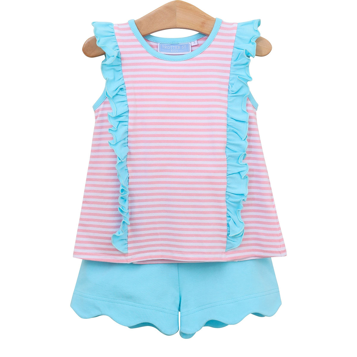 Light Pink Stripe / Aqua Trim Hazel Short Set by Trotter Street Kids