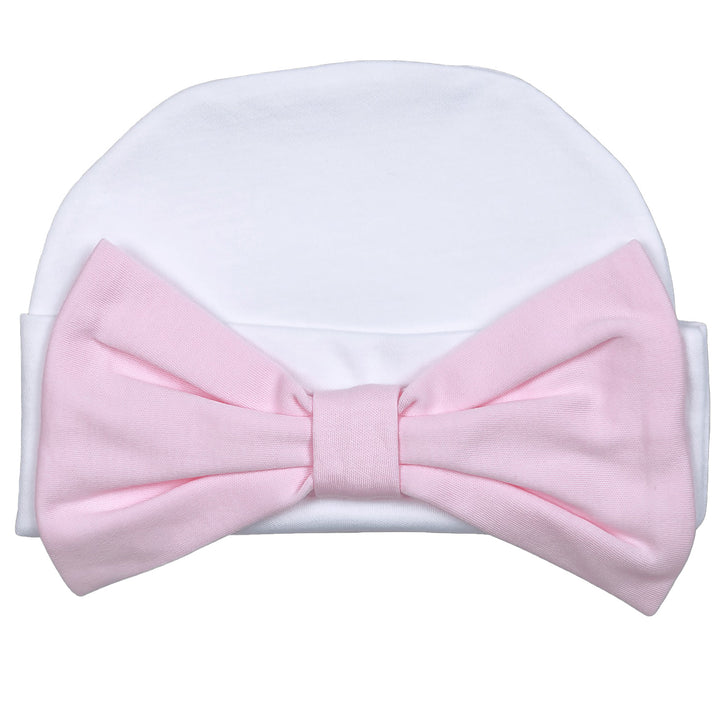 Pink Bow White Newborn Hat by Baby Loren