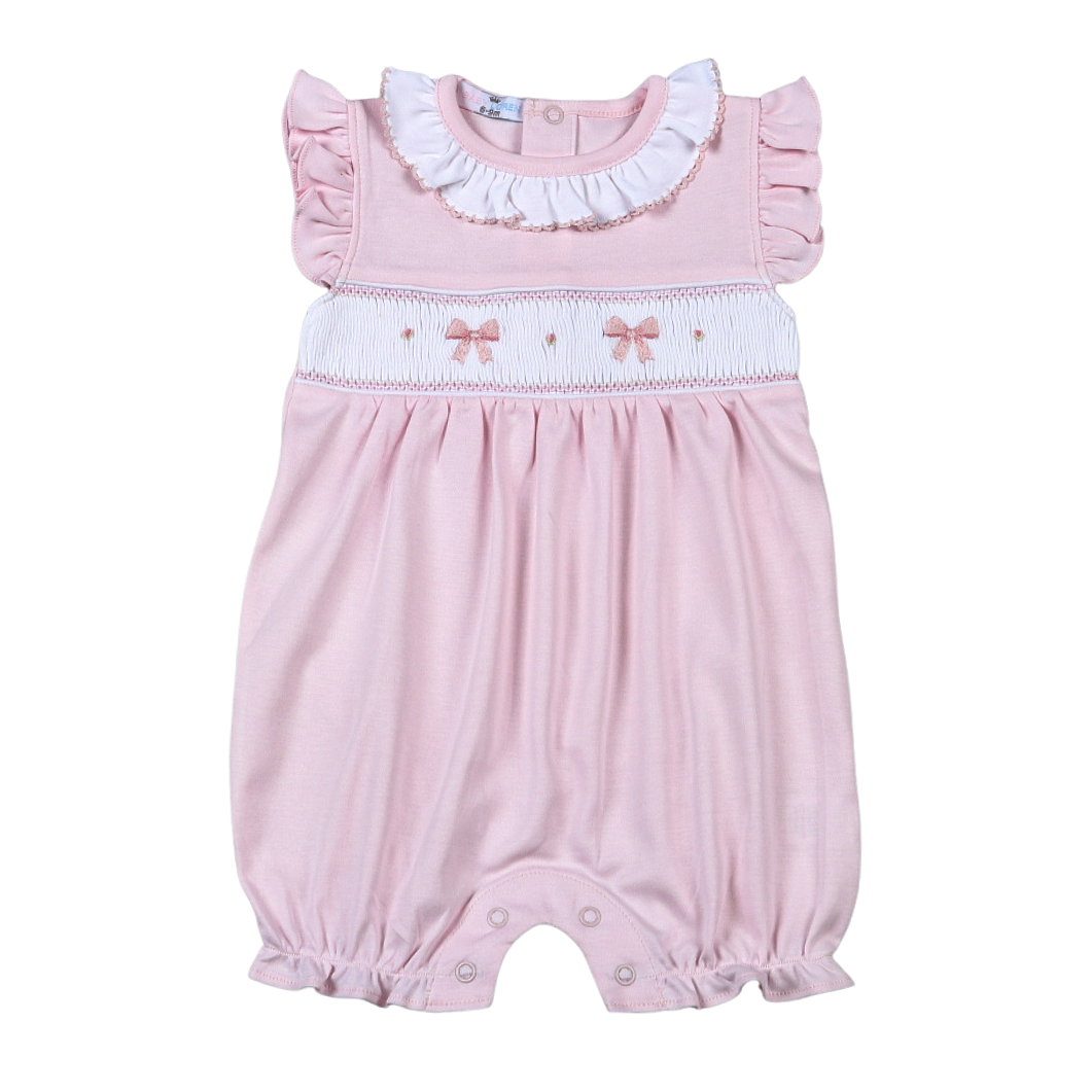 Pink Bows Hand Smocked Bubble by Baby Loren