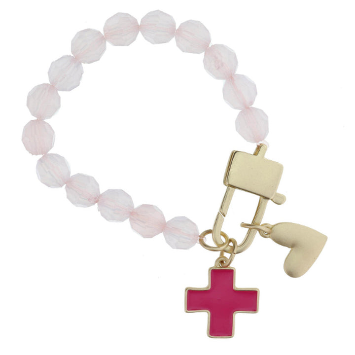 Jane Marie Pink Bracelet with Cross and Heart