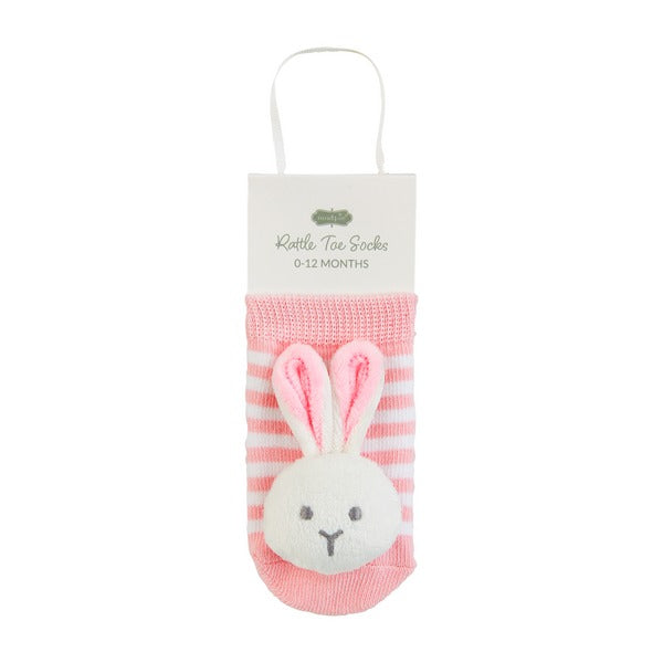 Pink Bunny Rattle Toe Socks by Mud Pie