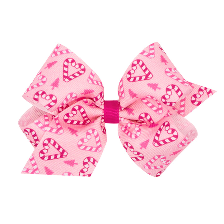 Candy Canes Print Grosgrain Pink Bow by Wee Ones (2 Sizes)