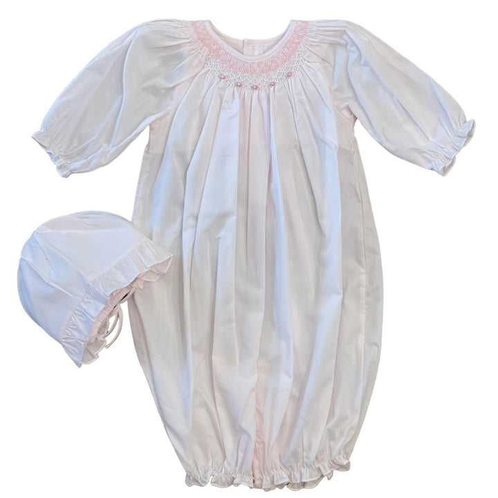Petit Ami Pink Smocked Converter Gown with Hat