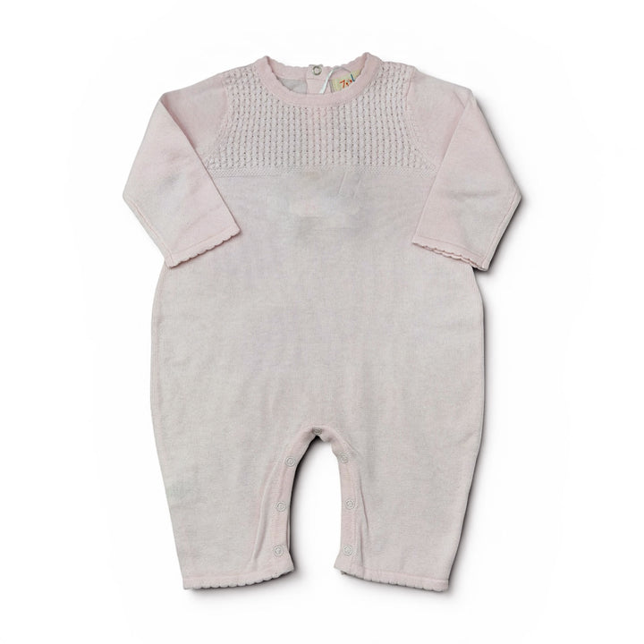 Pink Knit Diamond-Weave Romper by Zubels