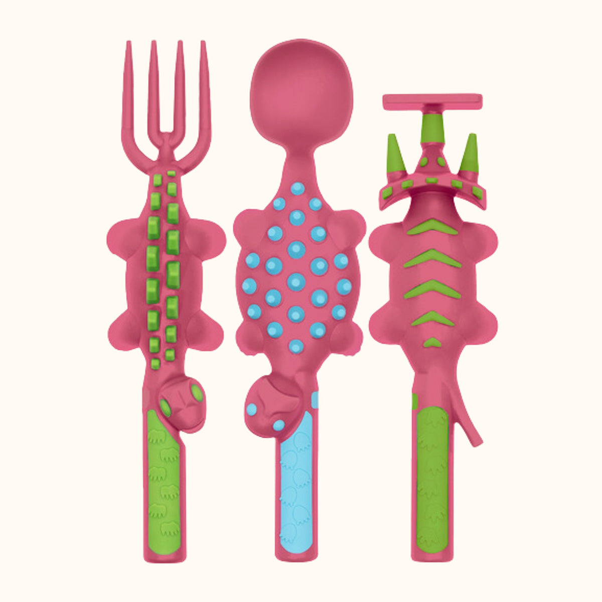 Pink Dinosaur Utensil Set of Three by Constructive Eating