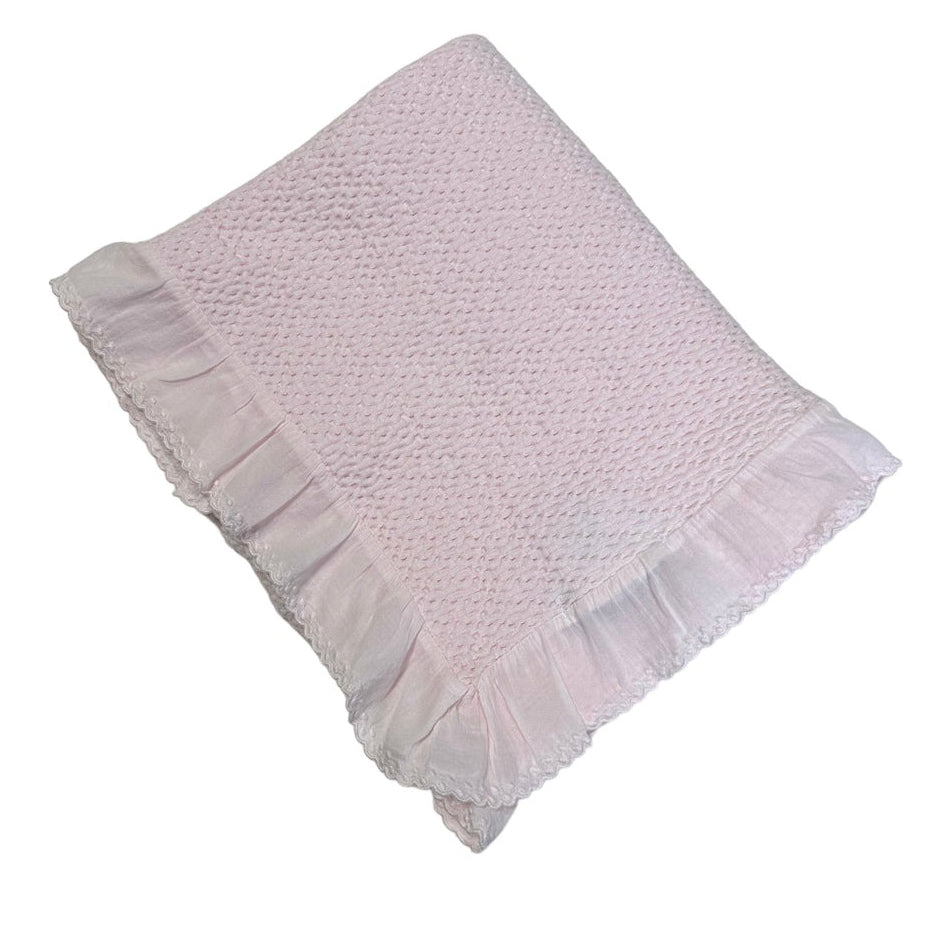 Pink Stonewashed Puckered Blanket with Dotted Swiss Ruffle by Soft Idea