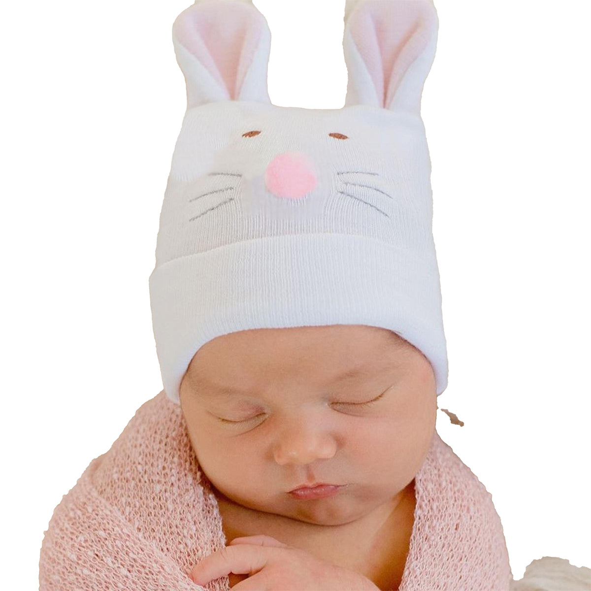 Pink Bunny Beanie Hat by Ilybean - Size 0-3M