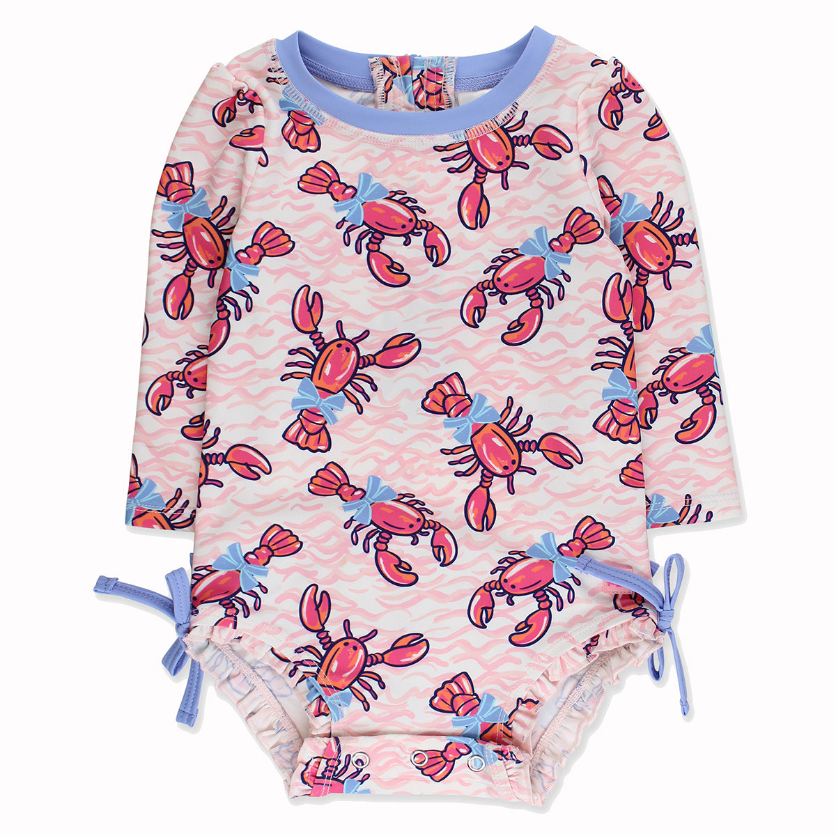 Pink Lobster Lagoon Long Sleeve Rash Guard Swimsuit by RuffleButts
