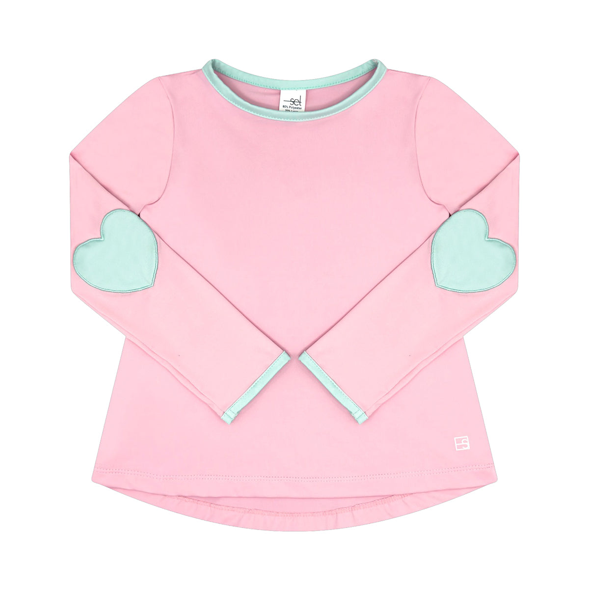 Power Pink and Cool Mint Long-Sleeve Tee with Heart Elbow Patches by Set Fashions