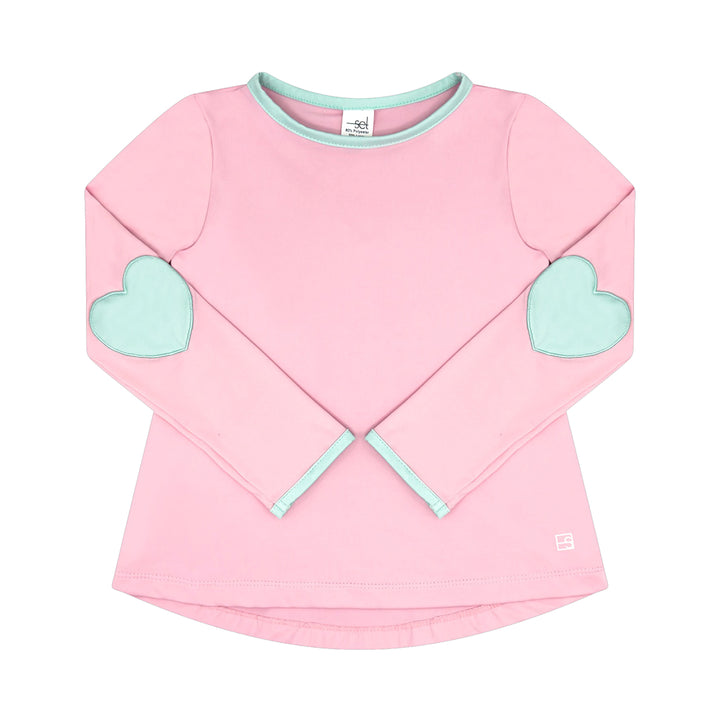 Power Pink and Cool Mint Long-Sleeve Tee with Heart Elbow Patches by Set Fashions