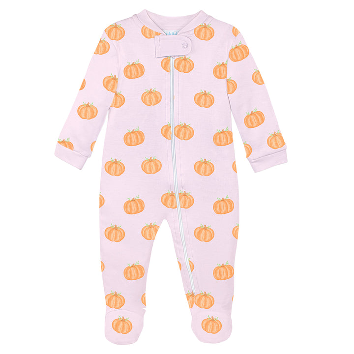 Pink Halloween Pumpkins Zipper Footie by LydaBaby