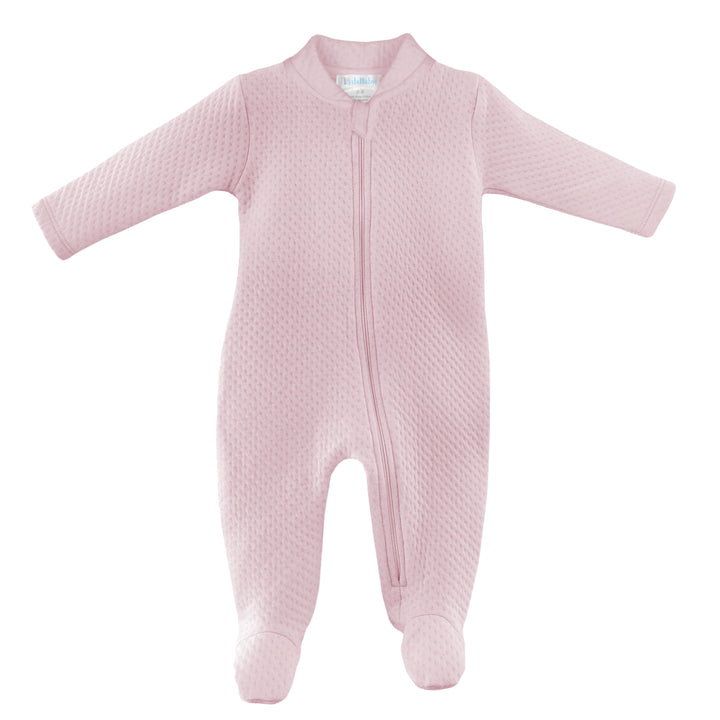 Pink Quilted Zipper Footie by Lyda Baby