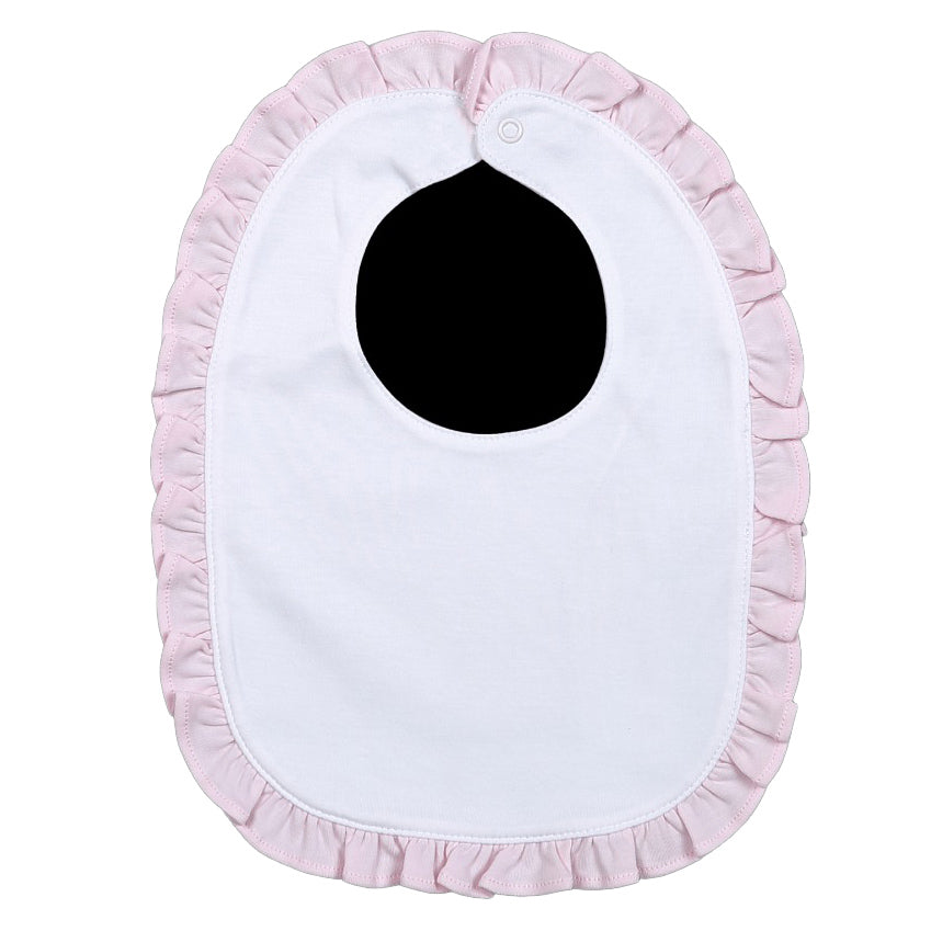 Lily White and Pink Ruffle Bib by Baby Loren – Purple Butterfly