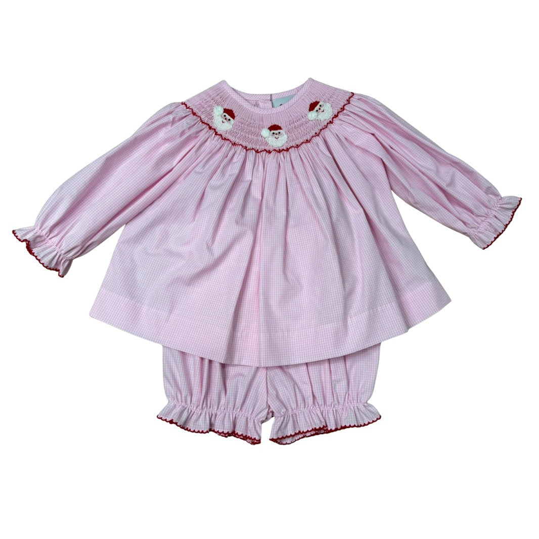 Pink Santa Smocked Bishop Bloomer Set by Delaney