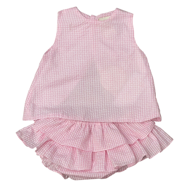 Pink Seersucker Popover and Bloomer Set by Petit Ami