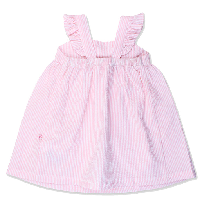Pink Seersucker Flutter Bow Woven Dress by RuffleButts