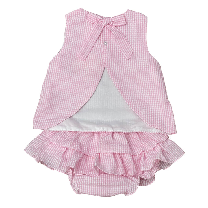 Pink Seersucker Popover and Bloomer Set by Petit Ami
