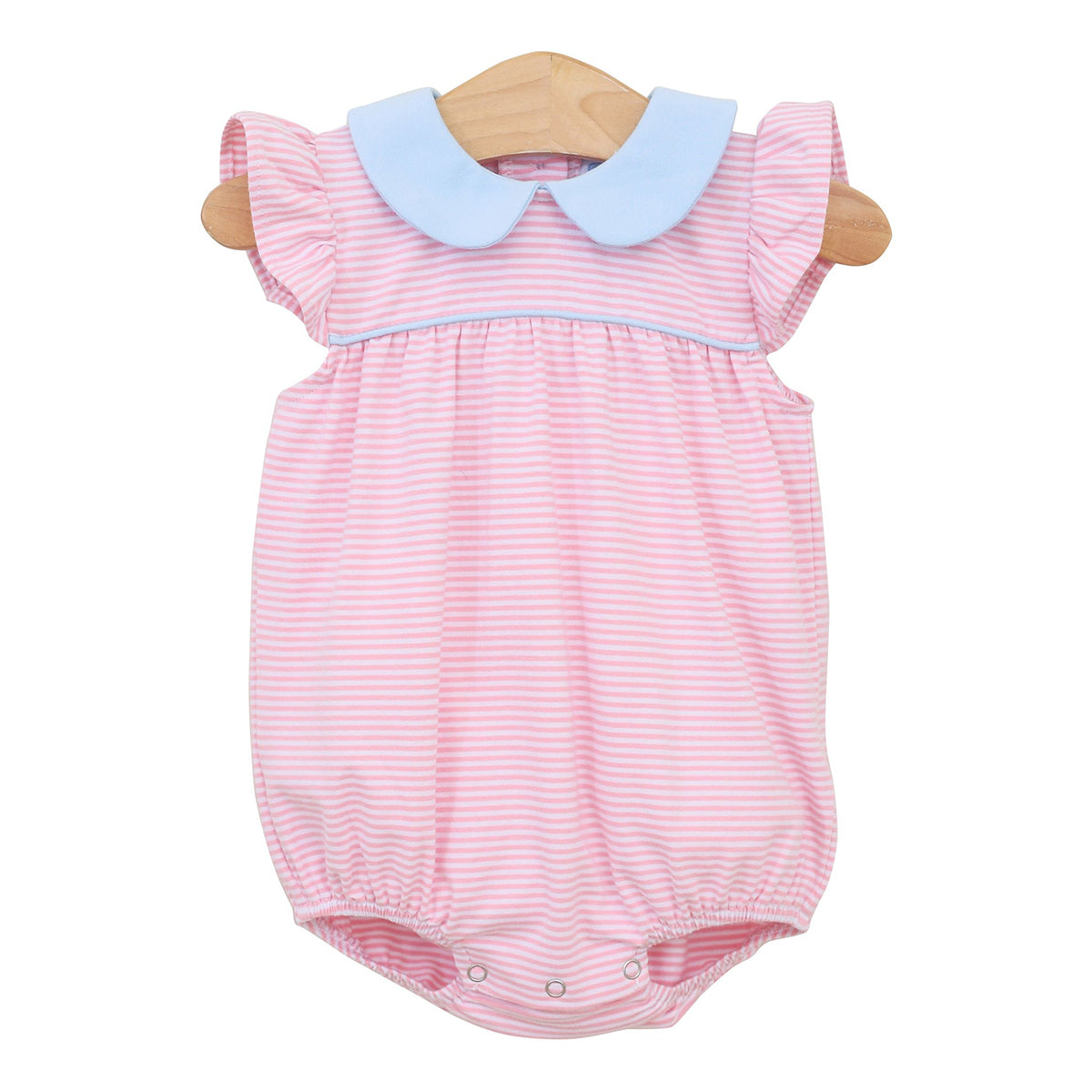 Light Pink Stripe / Blue Trim Genevieve Bubble by Trotter Street Kids