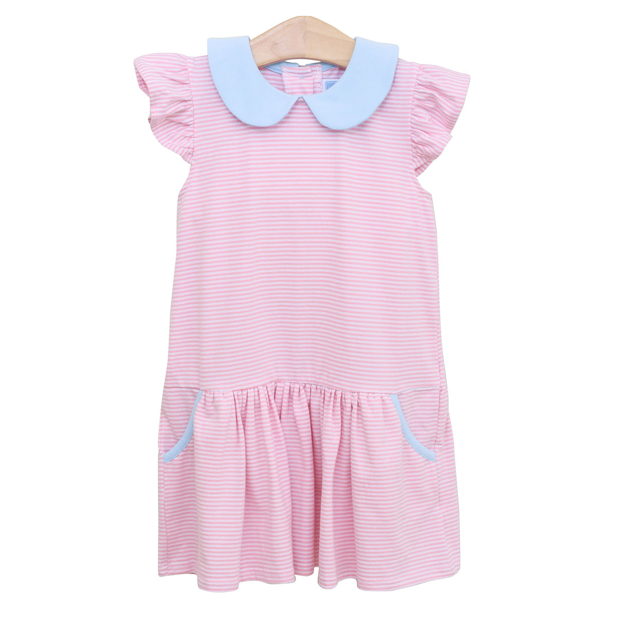 Light Pink Stripe / Blue Trim Genevieve Dress by Trotter Street Kids