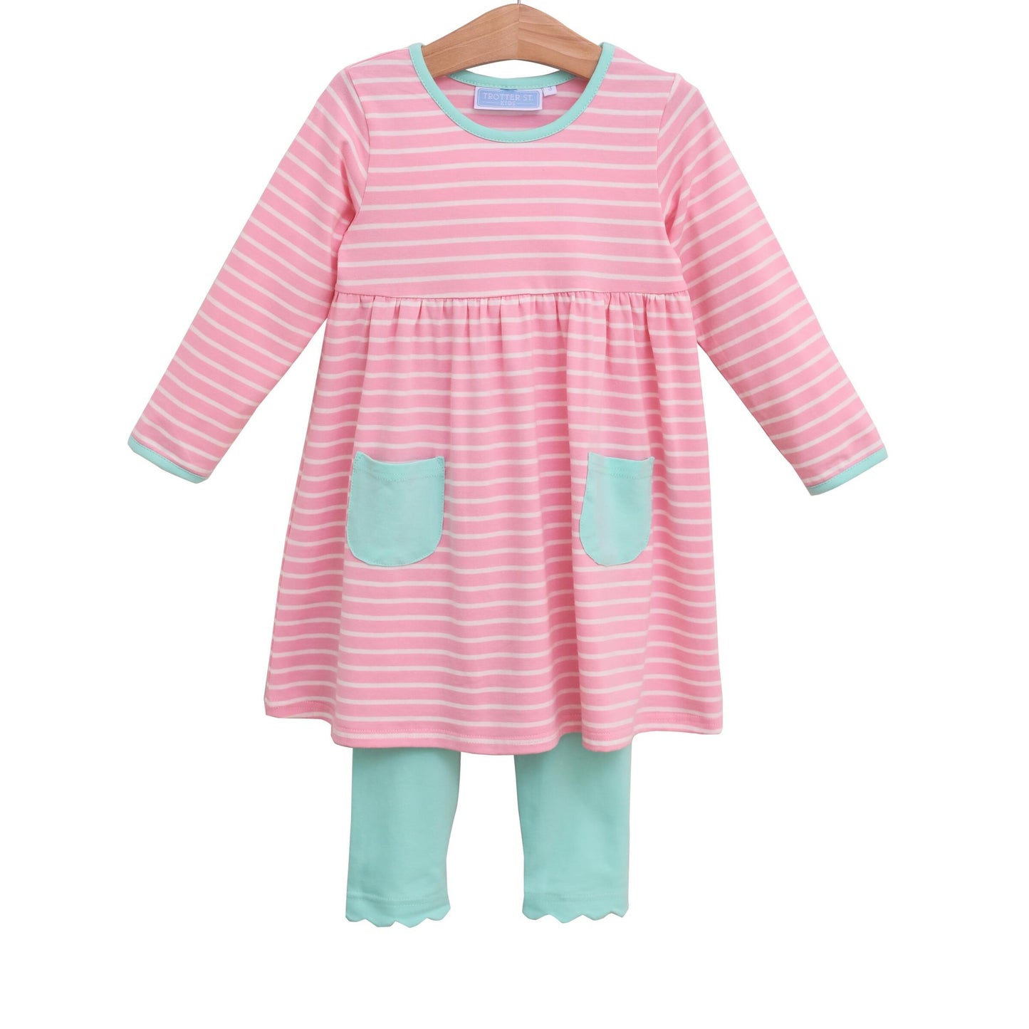 Light Pink with Mint Trim Pant Set by Trotter Street Kids