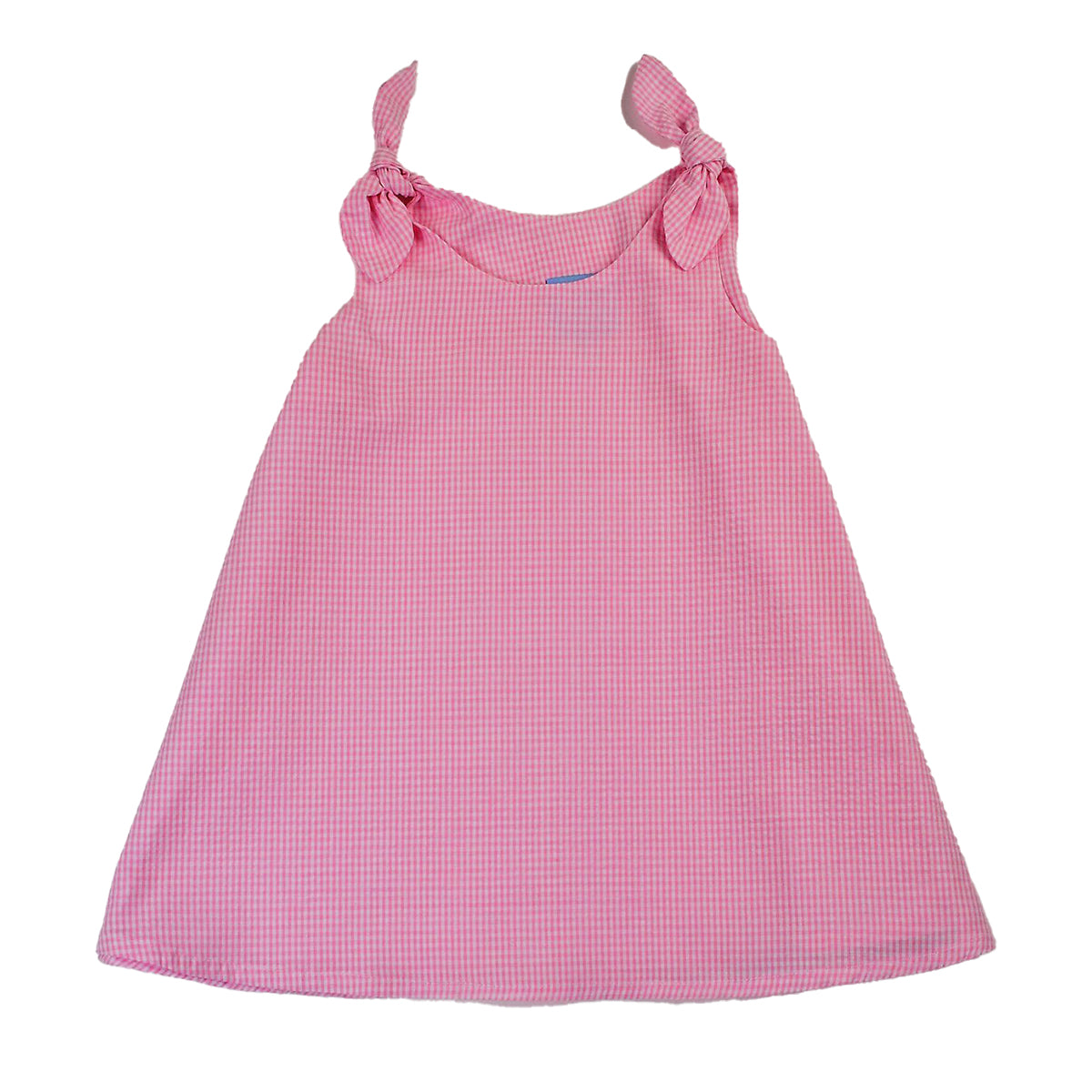 Color Works Pink Seersucker Swing Dress with Tie Shoulder