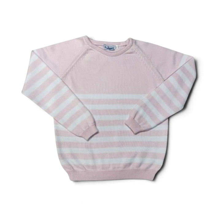 Pink and White Stripe Crew Neck Sweater by Mi Lucero
