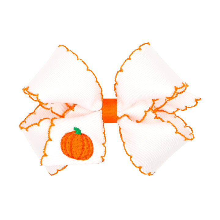 Pumpkin Embroidered on Orange Moonstitch Bow by Wee Ones (2 sizes)