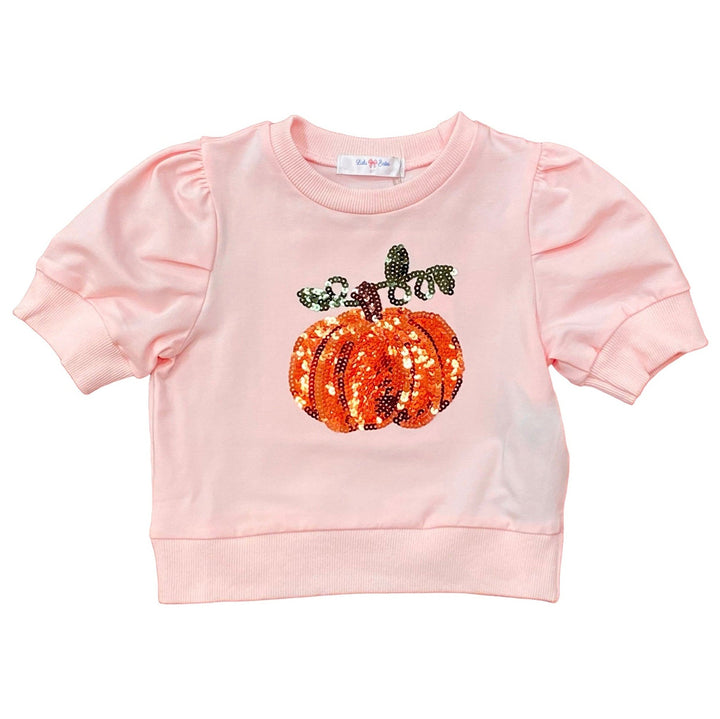 Sequin Pumpkin Puff-Sleeve Shirt by LuLu BeBe