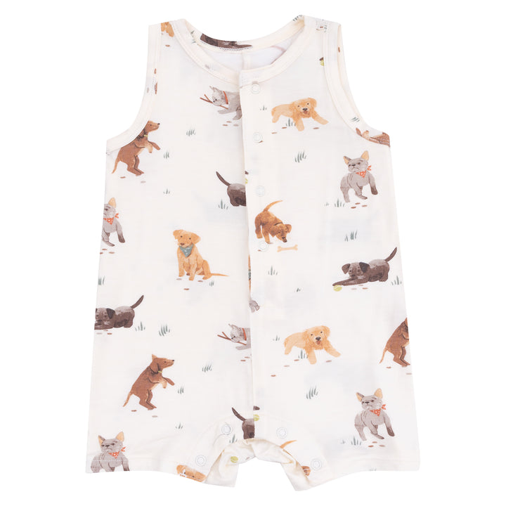 Watercolor Puppies Sleeveless Romper by Angel Dear