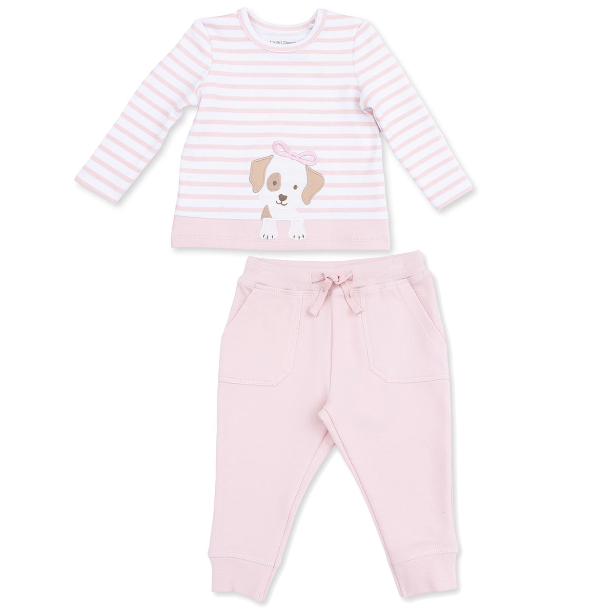 Puppy Applique Striped Shirt and Jogger Set by Angel Dear