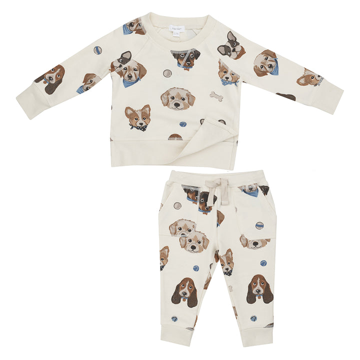 Puppy Faces French Terry Raglan Sweatshirt and Jogger Pant Set by Angel Dear