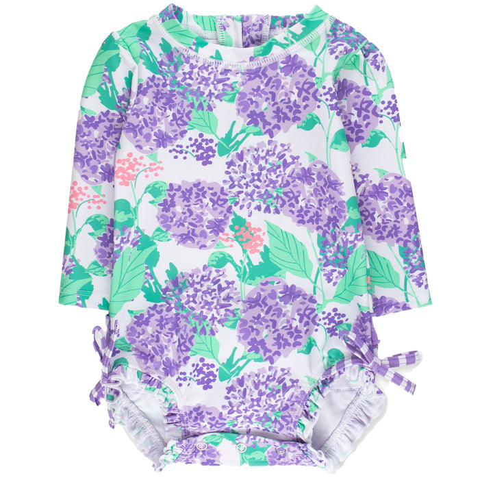 Purple Hydrangea Garden Long Sleeve Rash Guard by RuffleButts