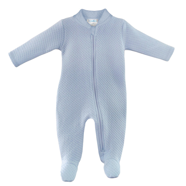 Light Blue Quilted Zipper Footie by LydaBaby