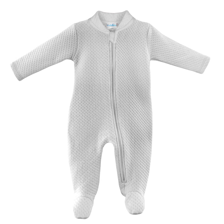 White Quilted Zipper Footie by LydaBaby