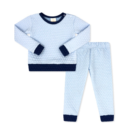 Windy Blue with Navy Trim Quilted Sweatsuit by Lullaby Set