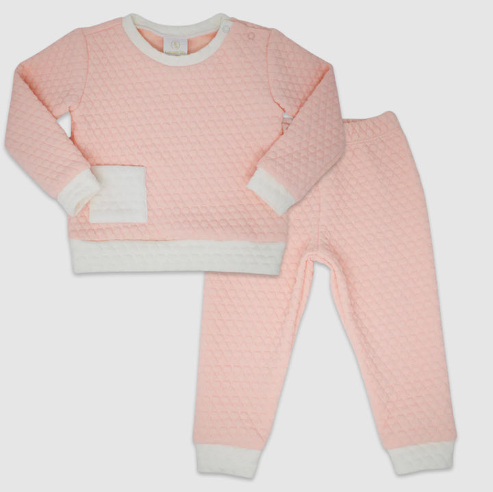 Lullaby Set Pink / White Quilted Sweatsuit