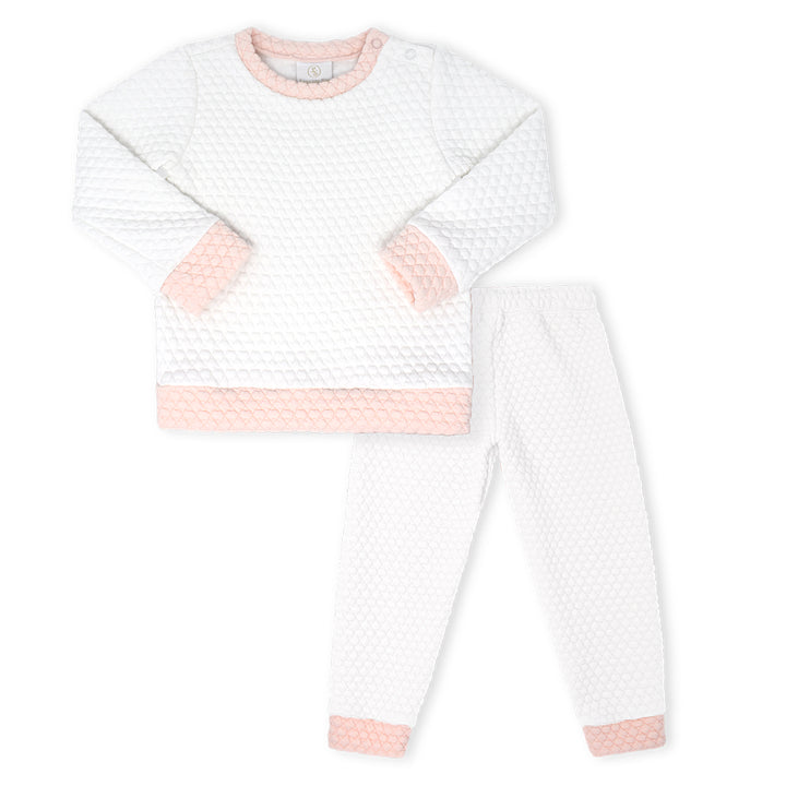 Worthington White with Paris Pink Trim Quilted Sweatsuit by Lullaby Set