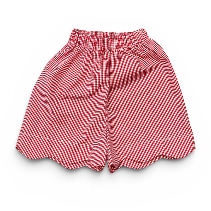 Red Mini-Gingham Scallop Seersucker Shorts by My Little Hoppers