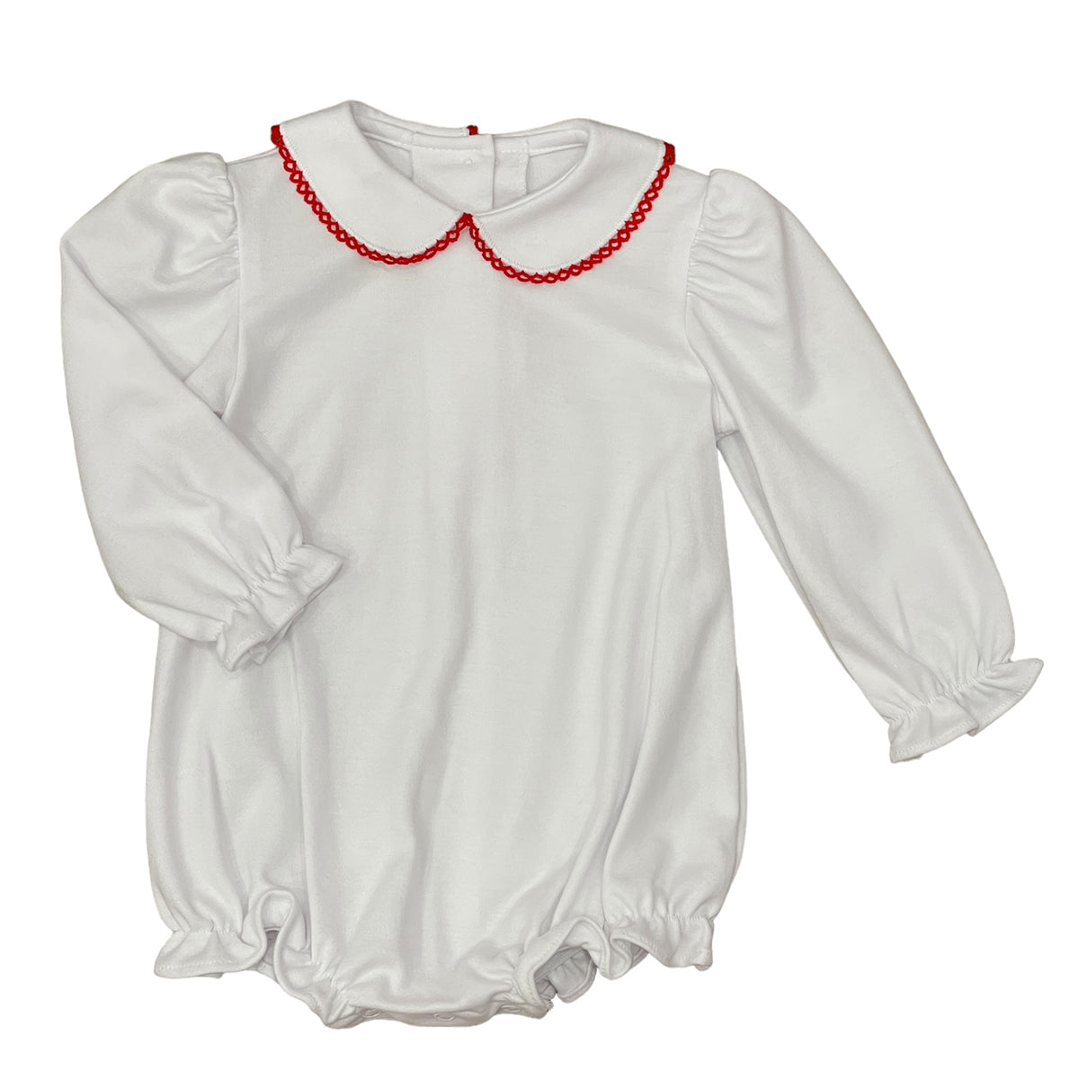 Red Crochet Trim White Long Sleeve Blouse by Zuccini