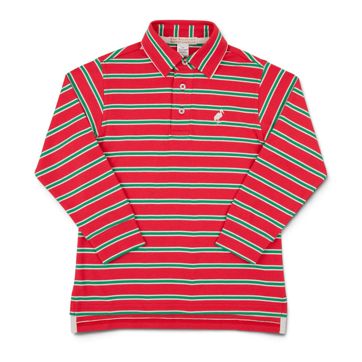 Prim and Proper Polo - Richmond Red with Kiawah Kelly Green and Palmetto Pearl Stripe - by The Beaufort Bonnet Company