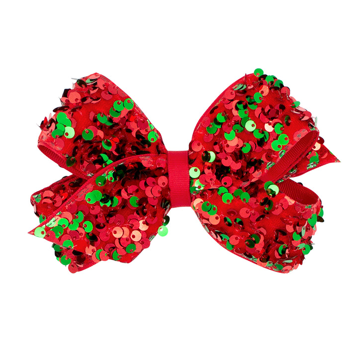 Red / Green Velvet Sequin and Grosgrain Overlay Bow by Wee Ones (2 Sizes)