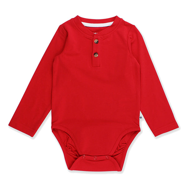 Red Knit Long-Sleeve Henley Bodysuit by RuggedButts