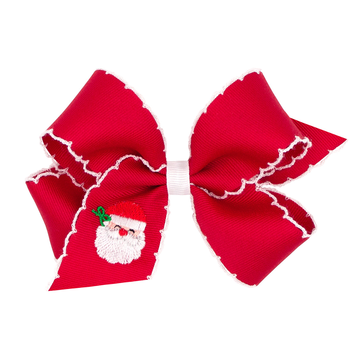 Santa Embroidered on Red Moonstitch Bow by Wee Ones (2 sizes)