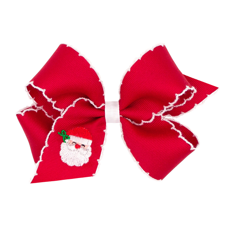 Santa Embroidered on Red Moonstitch Bow by Wee Ones (2 sizes)