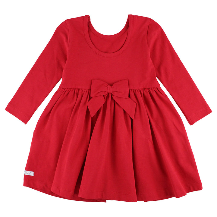 Red Long-Sleeve Knit Twirl Dress with Bow by RuffleButts