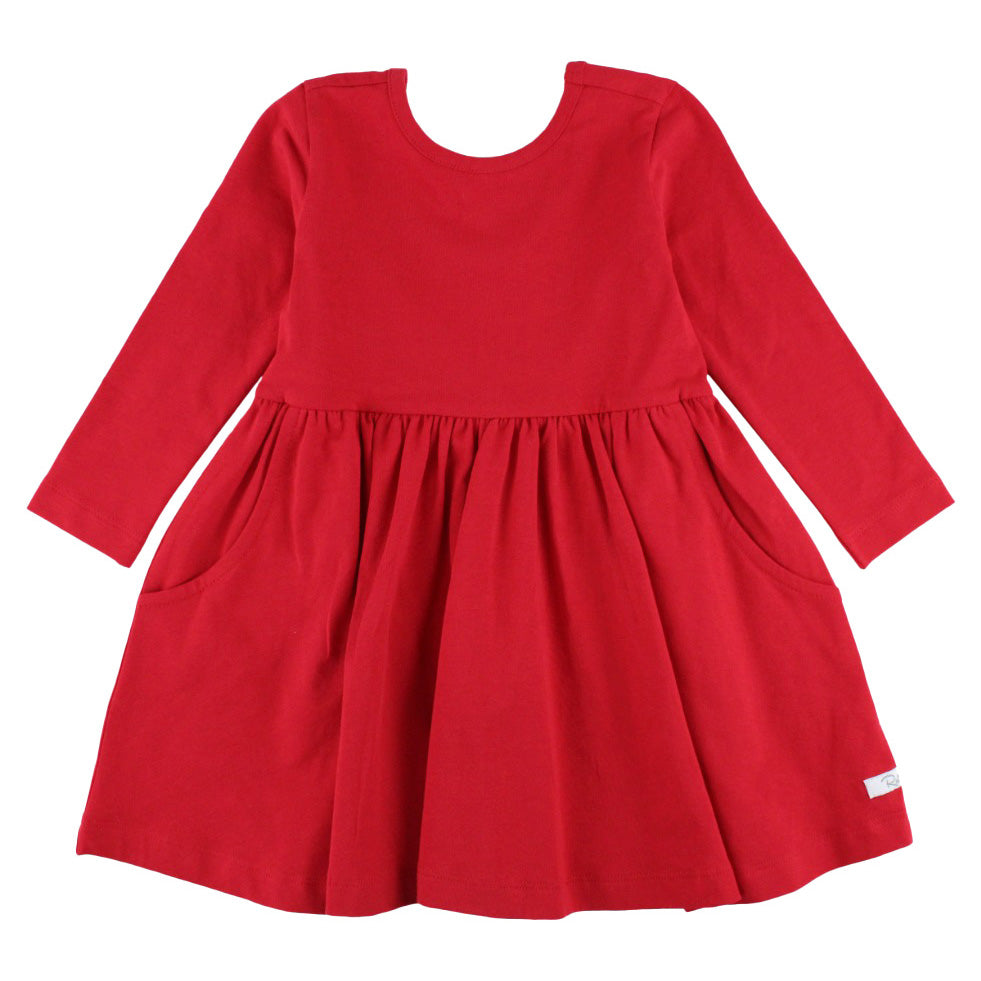 Red Long-Sleeve Knit Twirl Dress with Bow by RuffleButts
