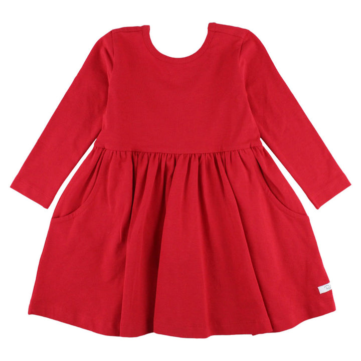 Red Long-Sleeve Knit Twirl Dress with Bow by RuffleButts