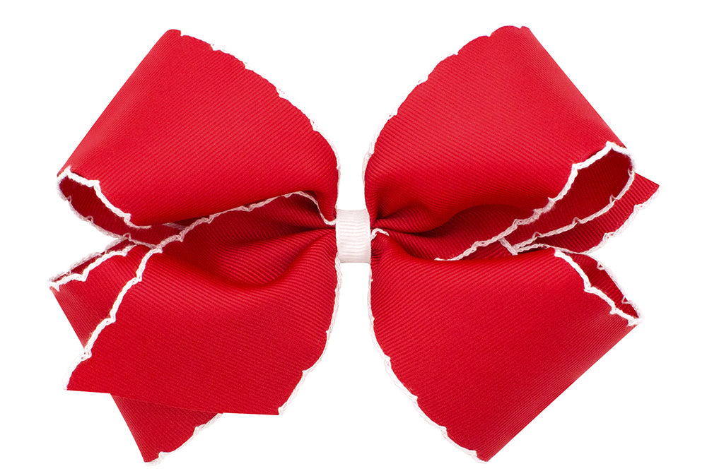 Red w/ White Trim Moonstitch Bow - by Wee Ones (2 sizes)