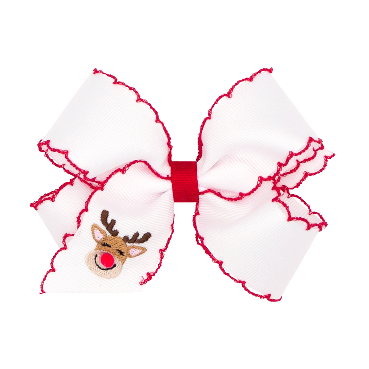 Reindeer Embroidered on Red Moonstitch Bow by Wee Ones (2 sizes)